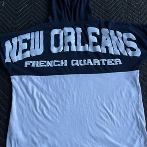 New Orleans Spellout Hoodie Womens Small Blue White French Quarter Long Sleeve